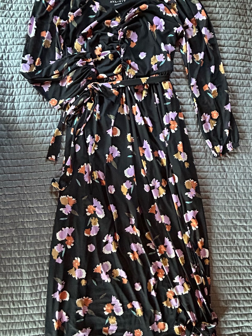 Ava & Viv Black Maxi Dress with Lavender and Rust Floral Print